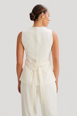 Amelie Suiting Longline Vest - Ivory