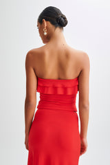 Bea Strapless Slinky Ruffle Top - Pomegranate