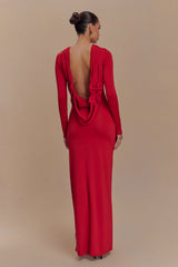 Bennett Slinky Long Sleeve Maxi Dress - Ruby