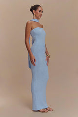 Andrea Strapless Knit Maxi Dress - Light Blue