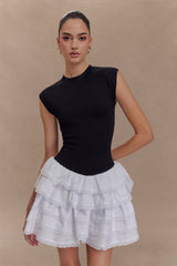 Maeve Contrast Ruffle Knit Mini Dress - Black/White