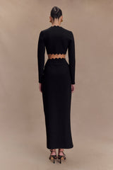 Cynthia Scalloped Halter Maxi Dress - Black