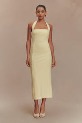 Amelita Suiting Halter Midi Dress - Pale Lemon