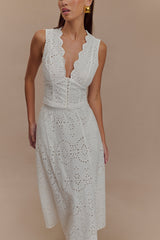 Arla Sleeveless Broderie Top - White