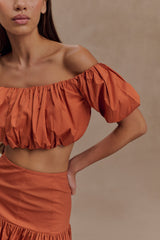 Autumn Off Shoulder Bubble Top - Burnt Orange