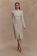 Vera Suiting Split Front Midi Skirt - Ivory Stone