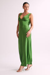 Nadia Maxi Satin Dress With Back Cowl - Emerald