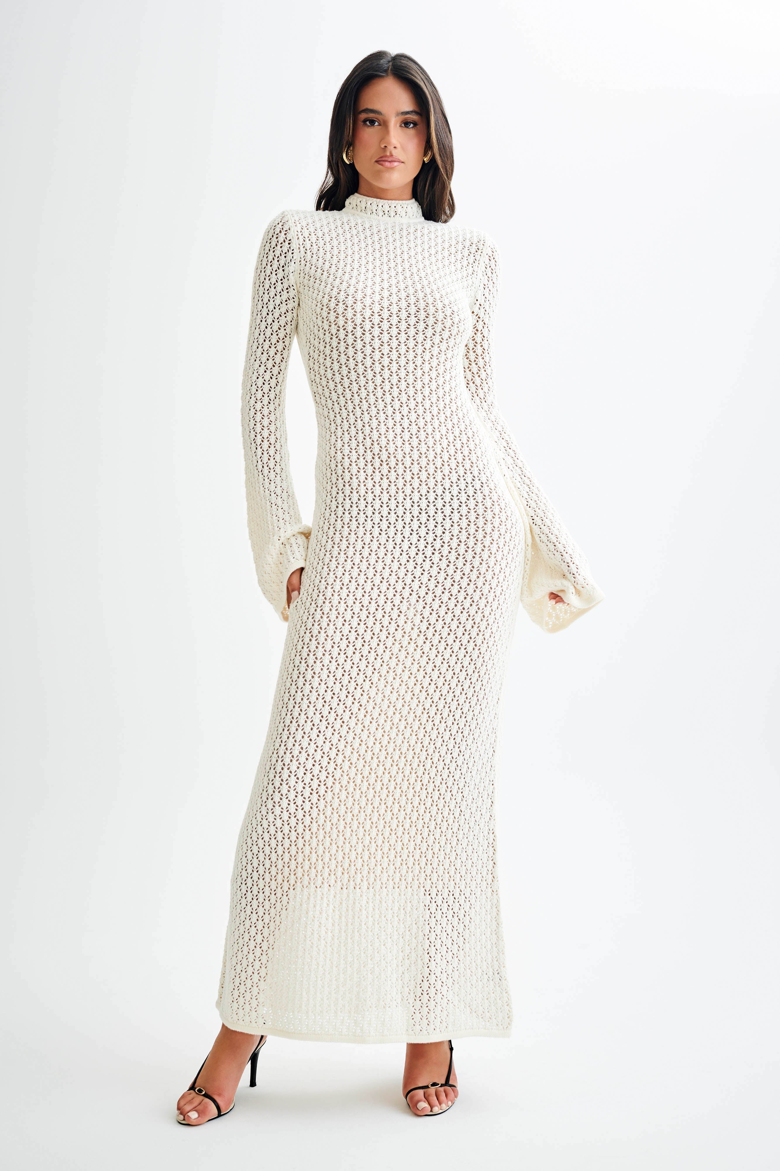 Julia Crochet Open Back Maxi Dress - White