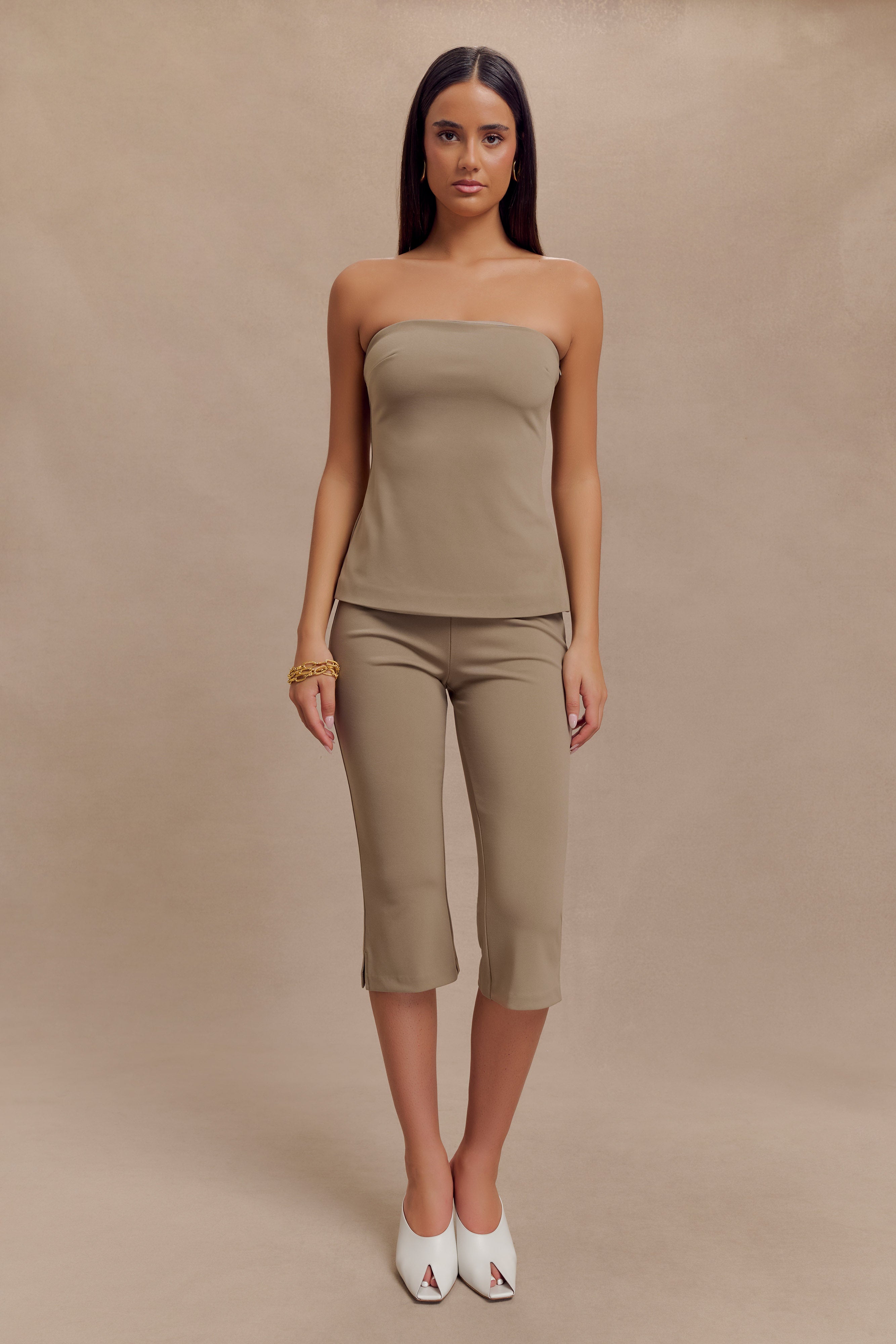 Antonia Strapless Cut Out Top - Mushroom