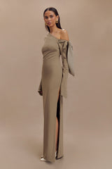Nicola One Shoulder Crepe Maxi Dress - Mushroom