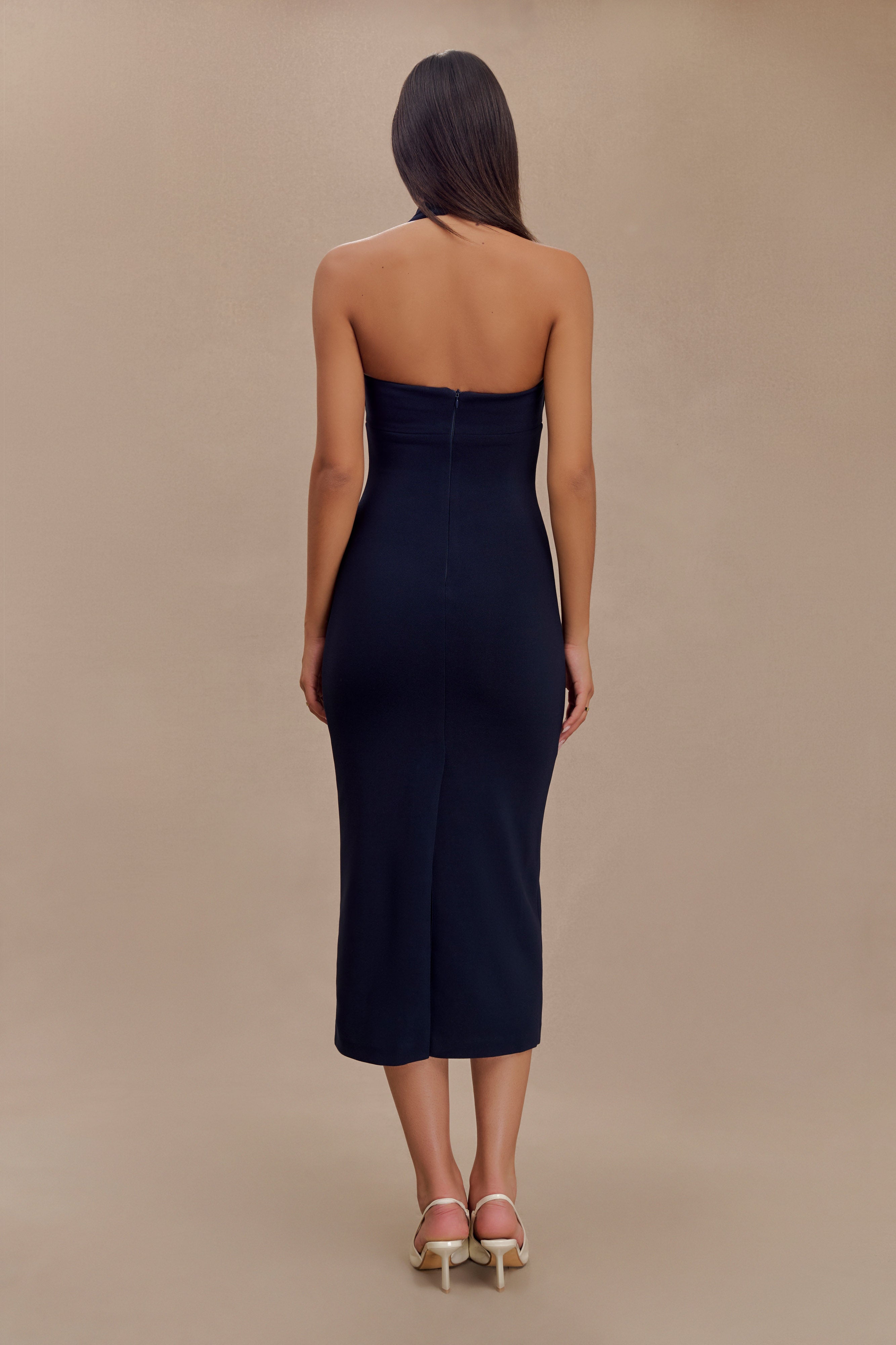 Amelita Suiting Halter Midi Dress - Navy
