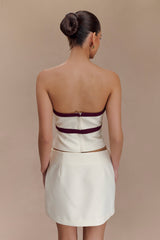Aisha Strapless Suiting Top With Contrast Bows - Ivory