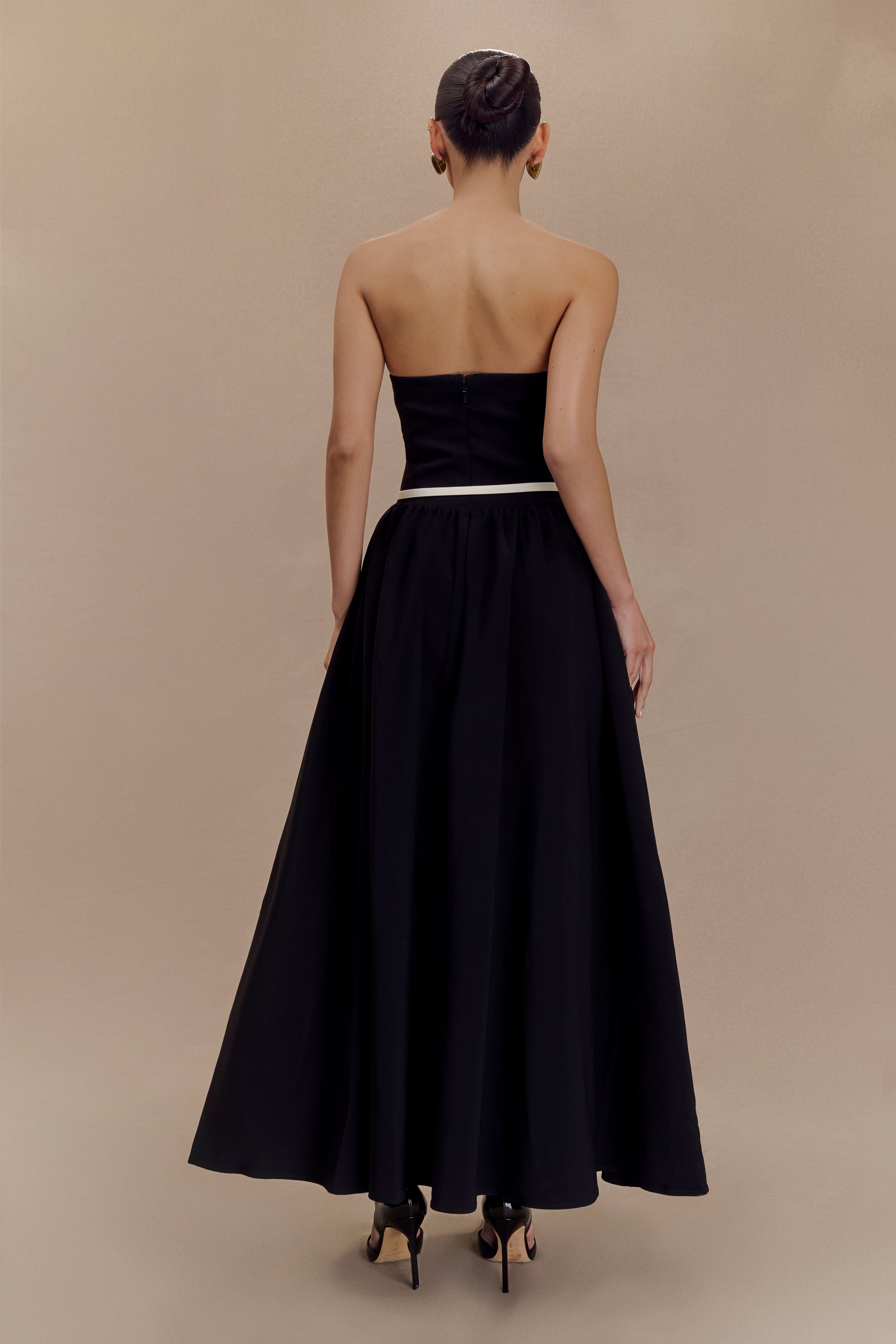 Penny Strapless Contrast Midi Dress - Black & White