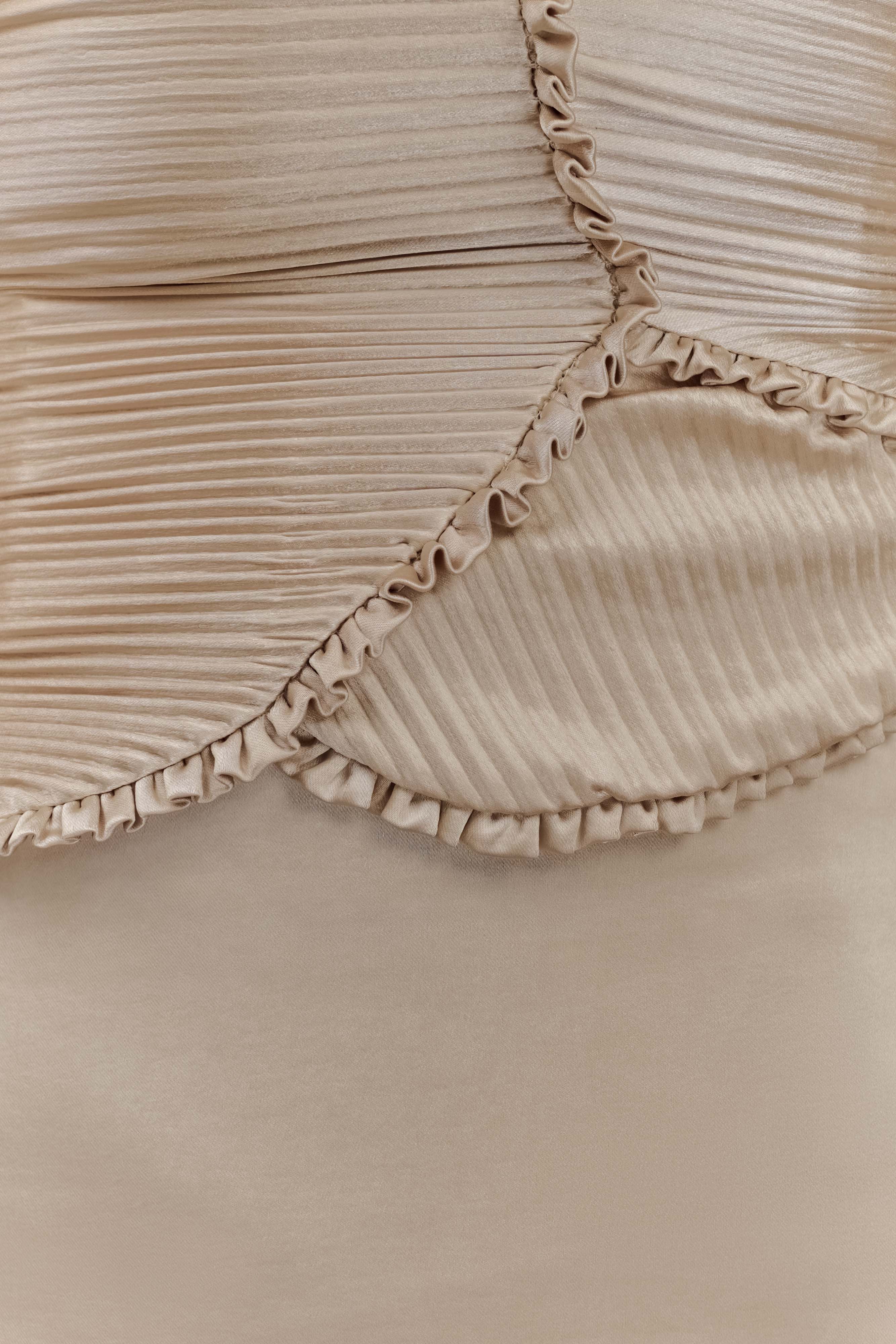 Larissa Satin Maxi Dress With Ruched Petals - Blush Gold