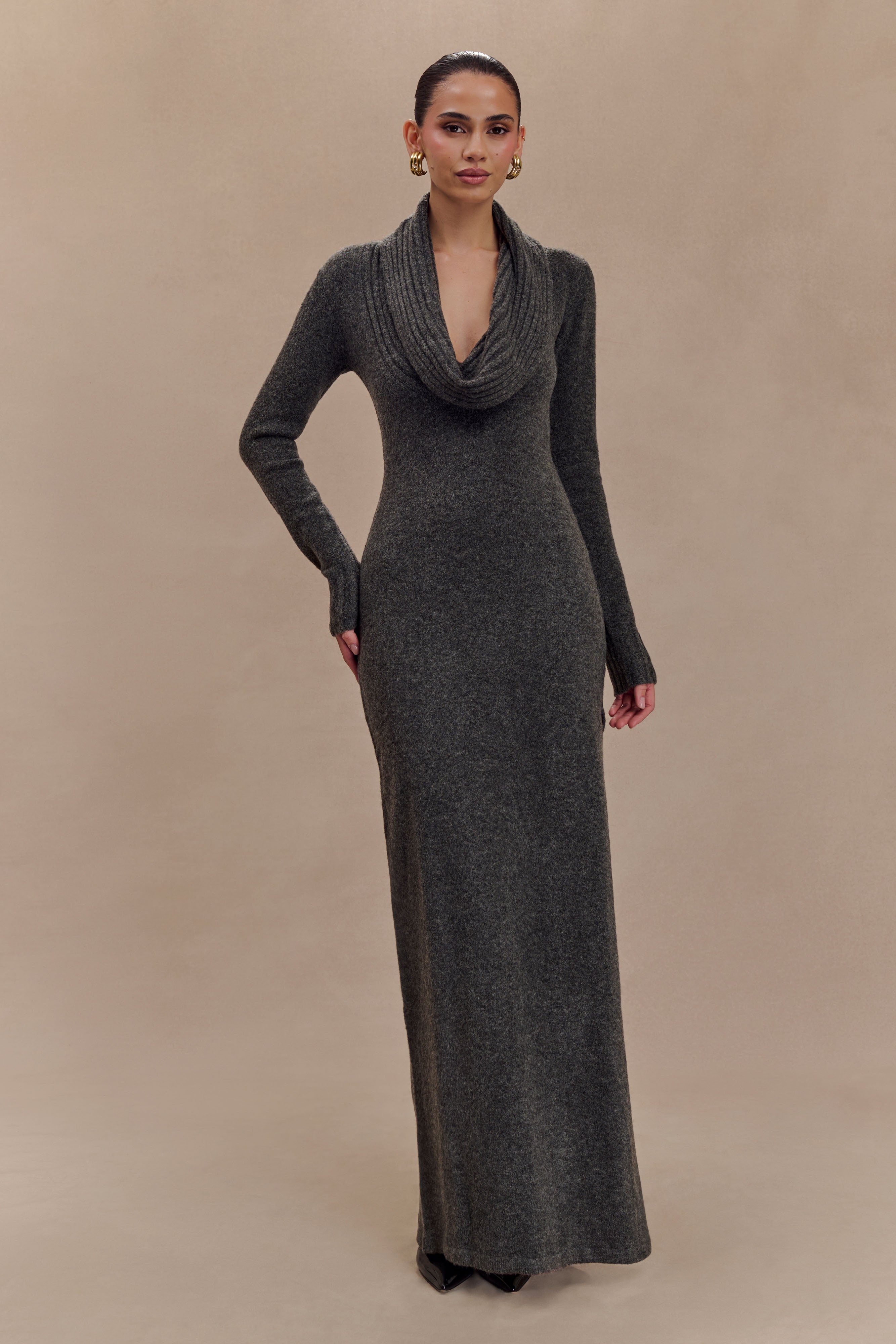 Alessandra Reversible Knit Maxi Dress - Charcoal Marle