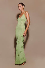 Suki Metallic Knit Maxi Dress - Pastel Green