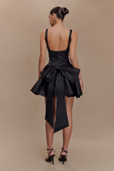 Felicia Satin Mini Dress With Bow - Black