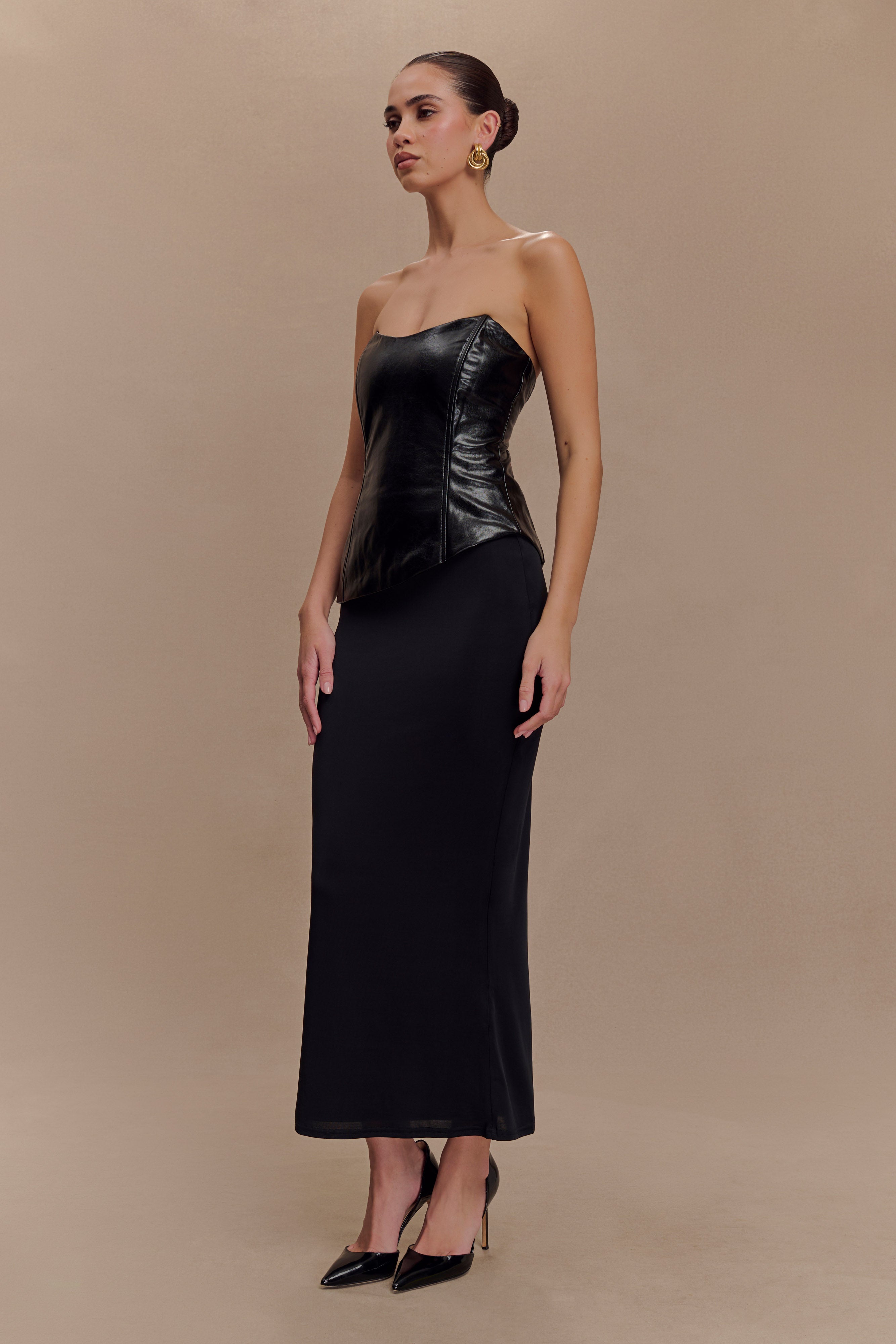 Allana Faux Leather Strapless Top - Black