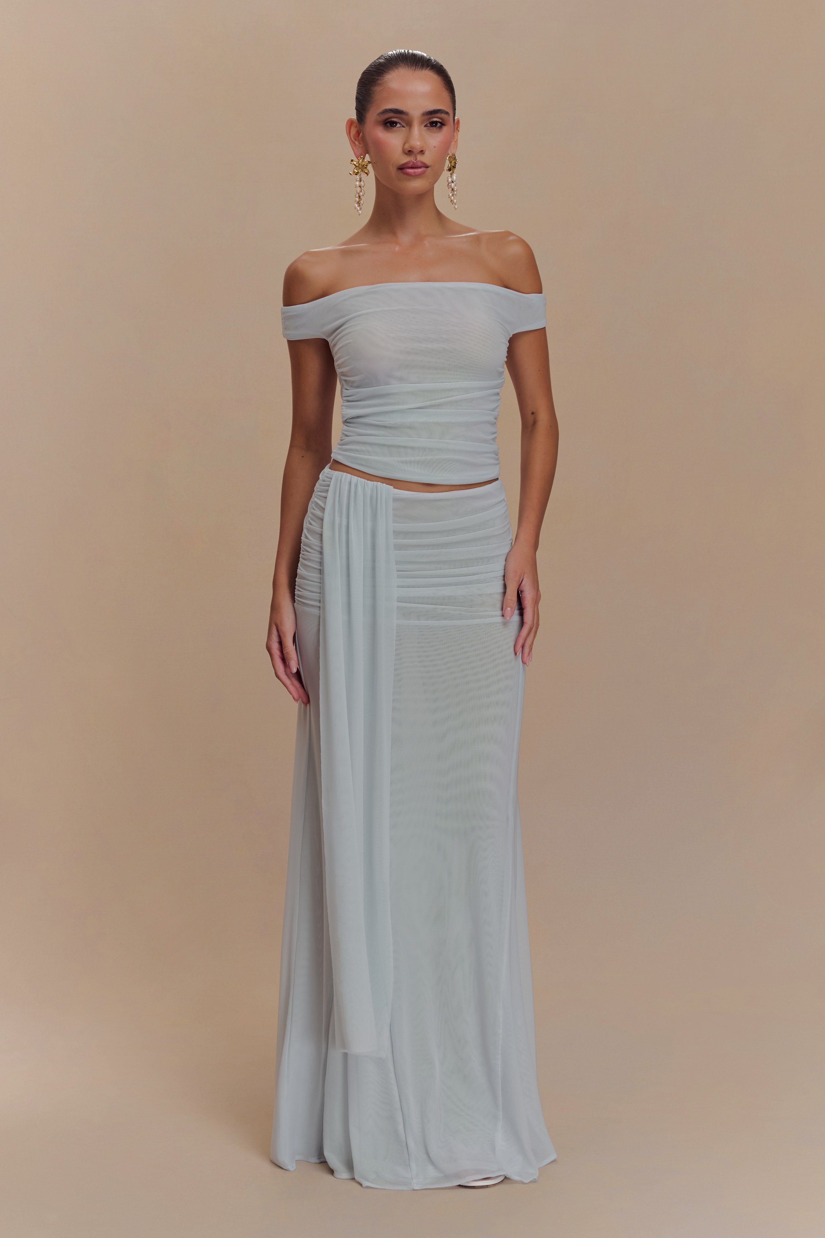 Arna Mesh Maxi Skirt - Pale Blue