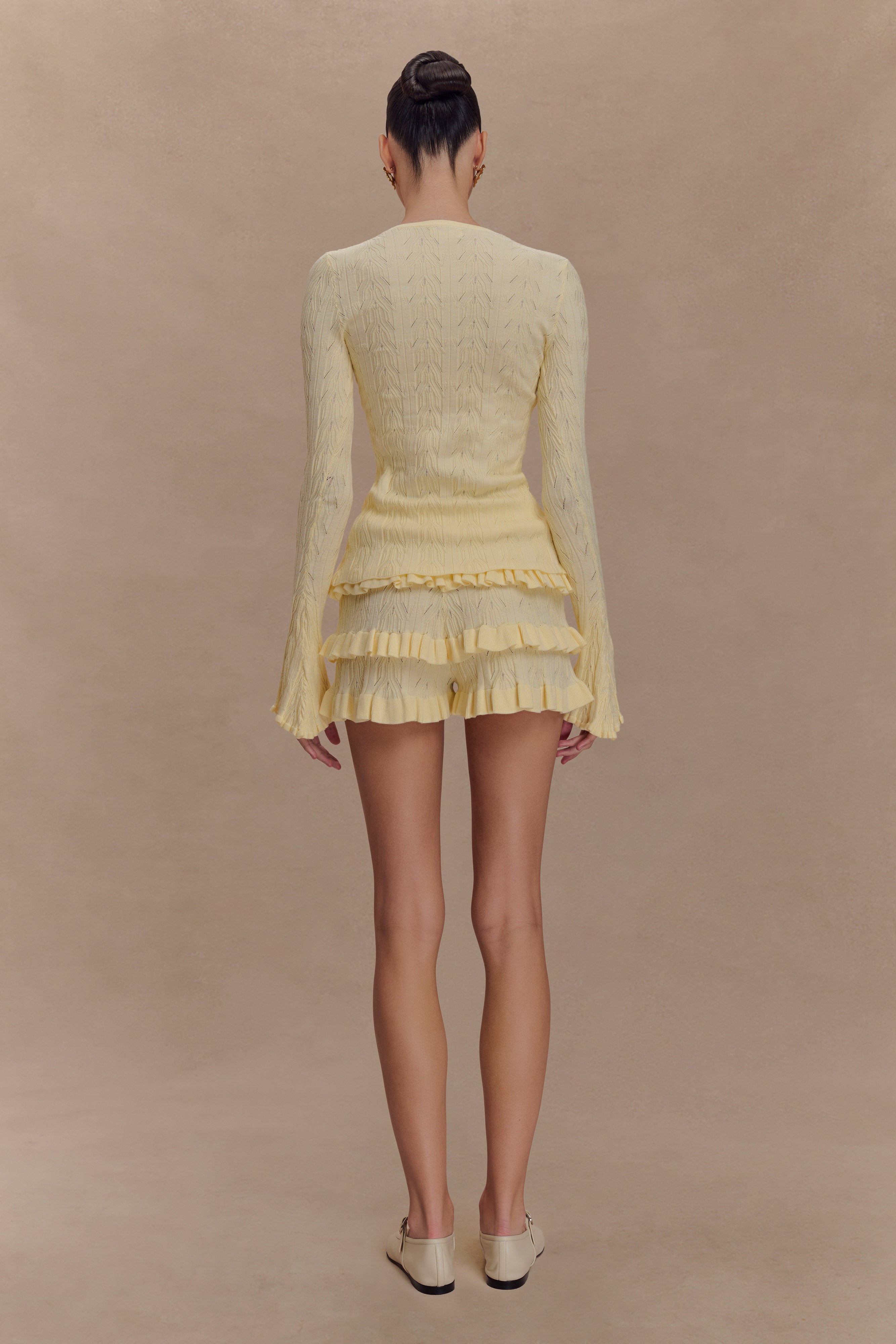 Amy Pointelle Bell Sleeve Cardigan - Lemon