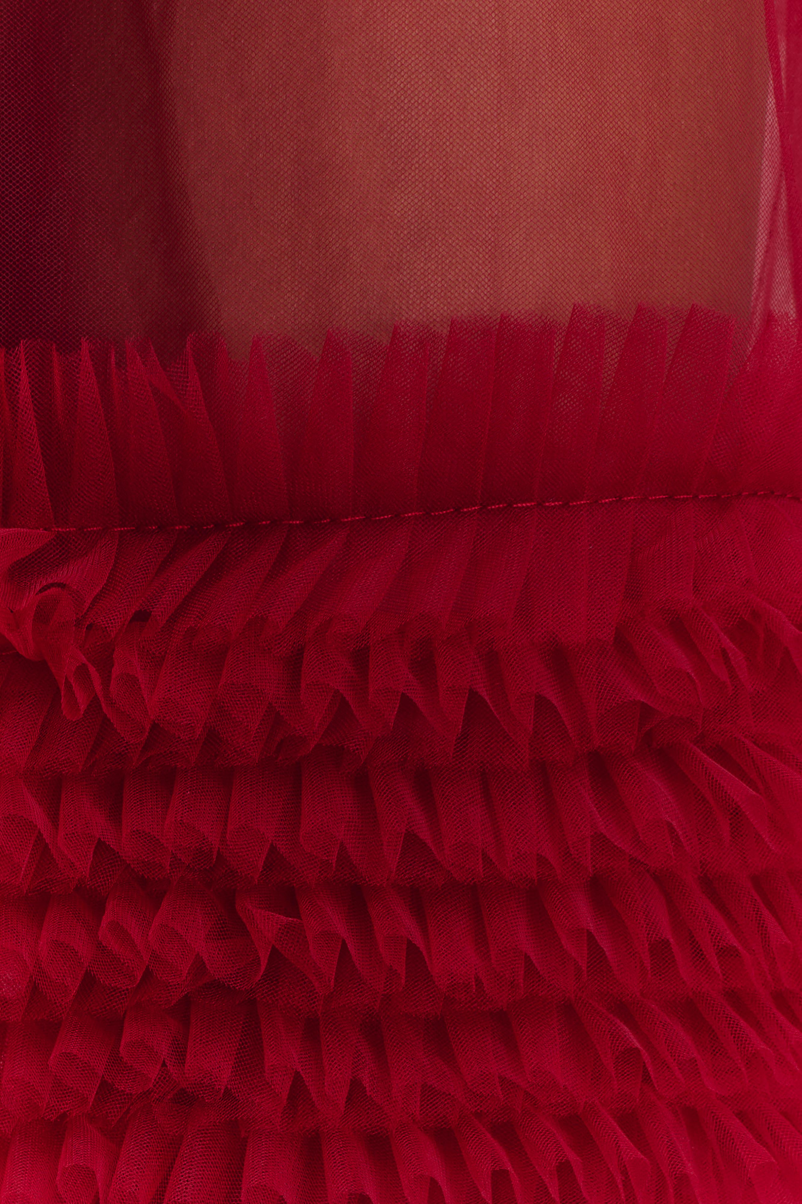 Minka Mesh Ruffle Halter Maxi Dress - Red