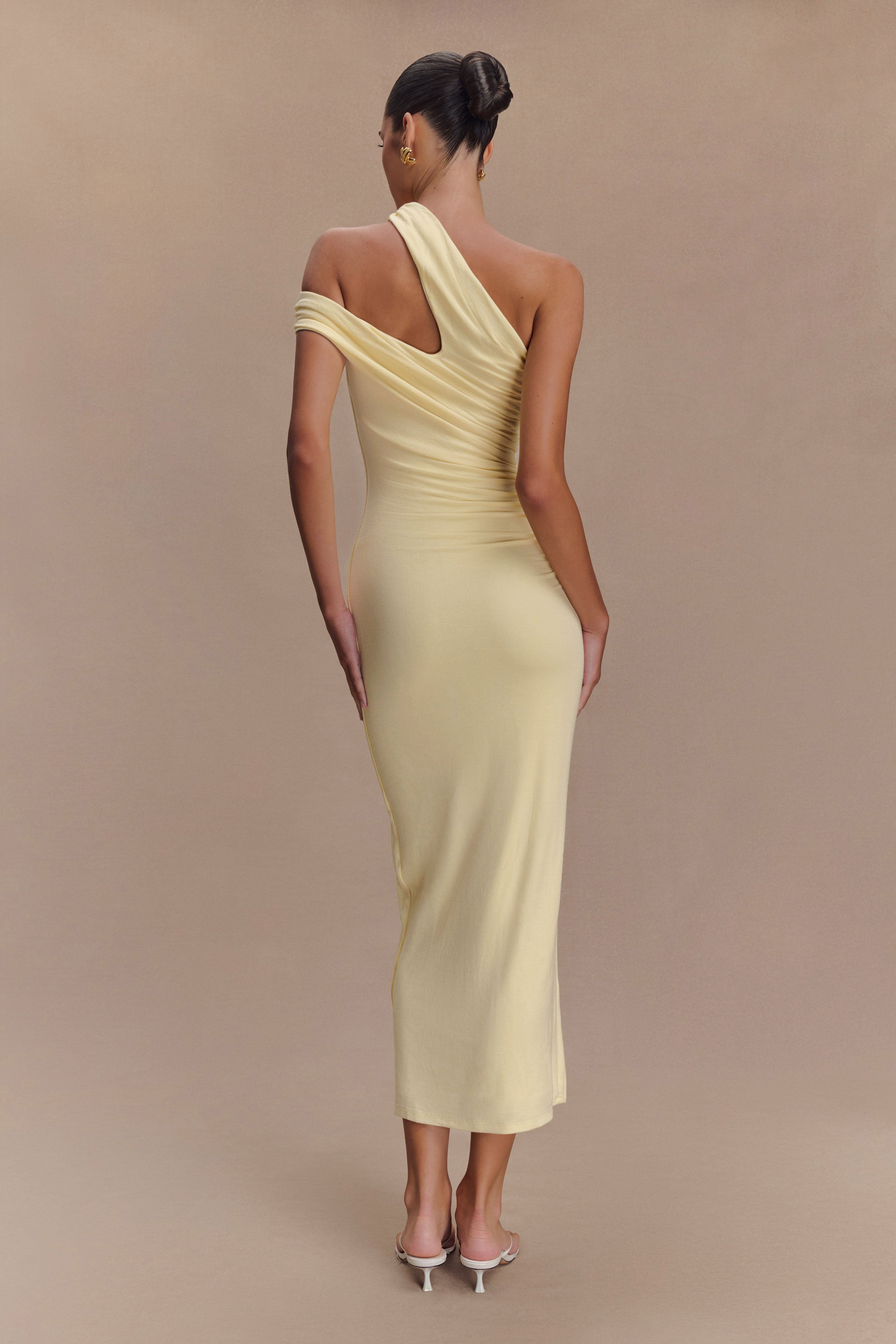 Anastasia One Shoulder Modal Midi Dress - Pale Lemon