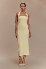 Amelita Suiting Halter Midi Dress - Pale Lemon