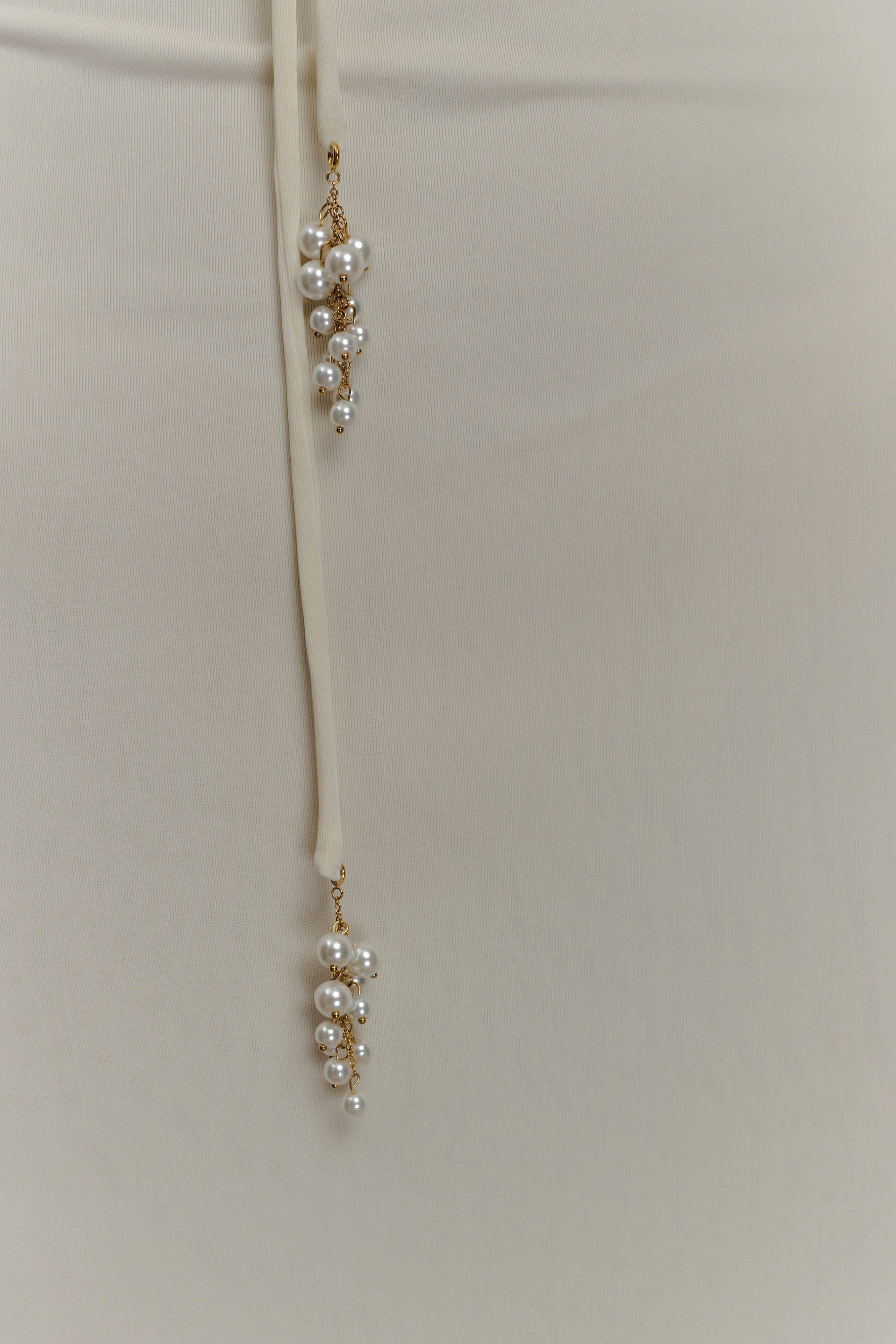 Beryl Slinky Maxi Dress With Pearls - Ivory