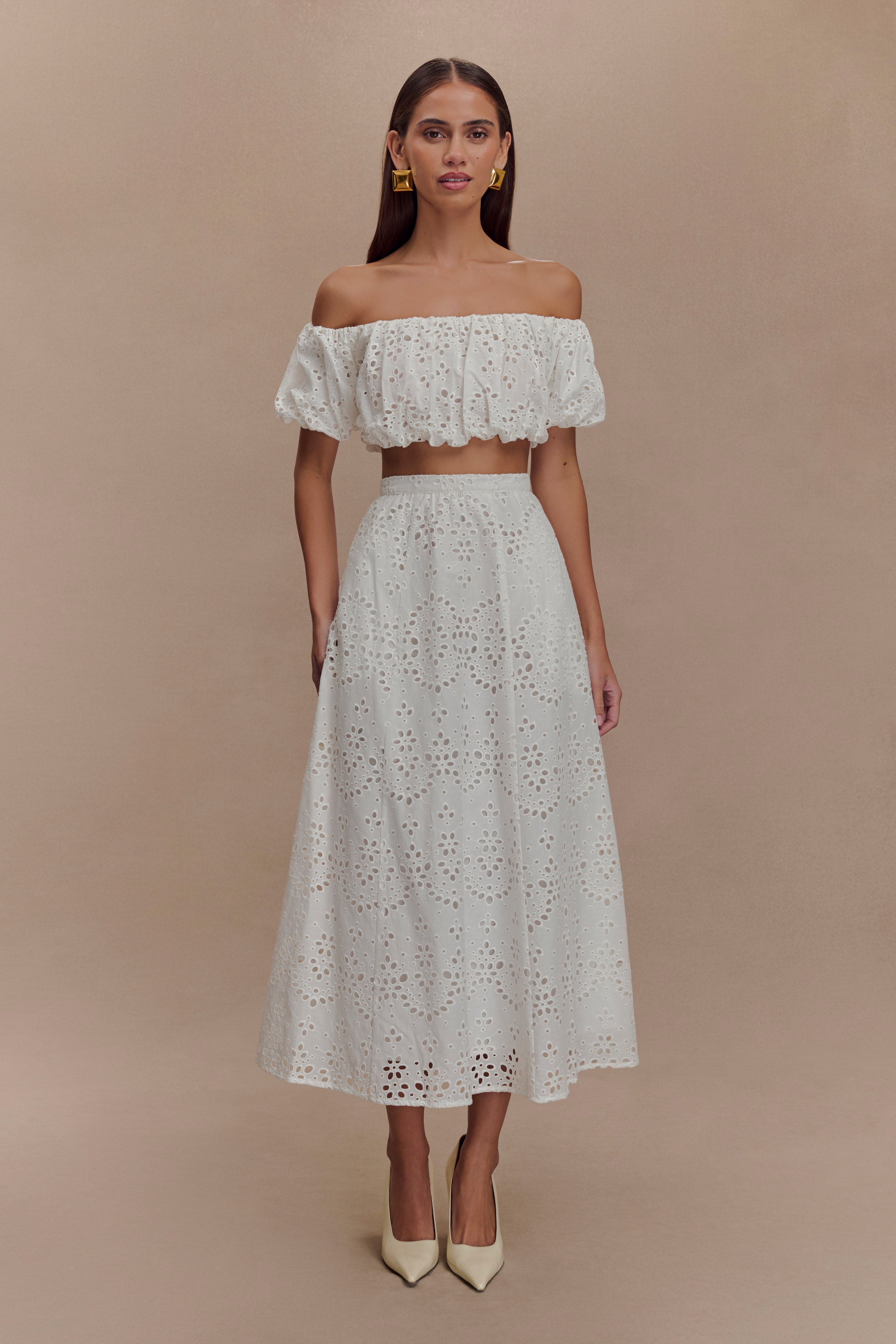 Autumn Off Shoulder Bubble Top - White