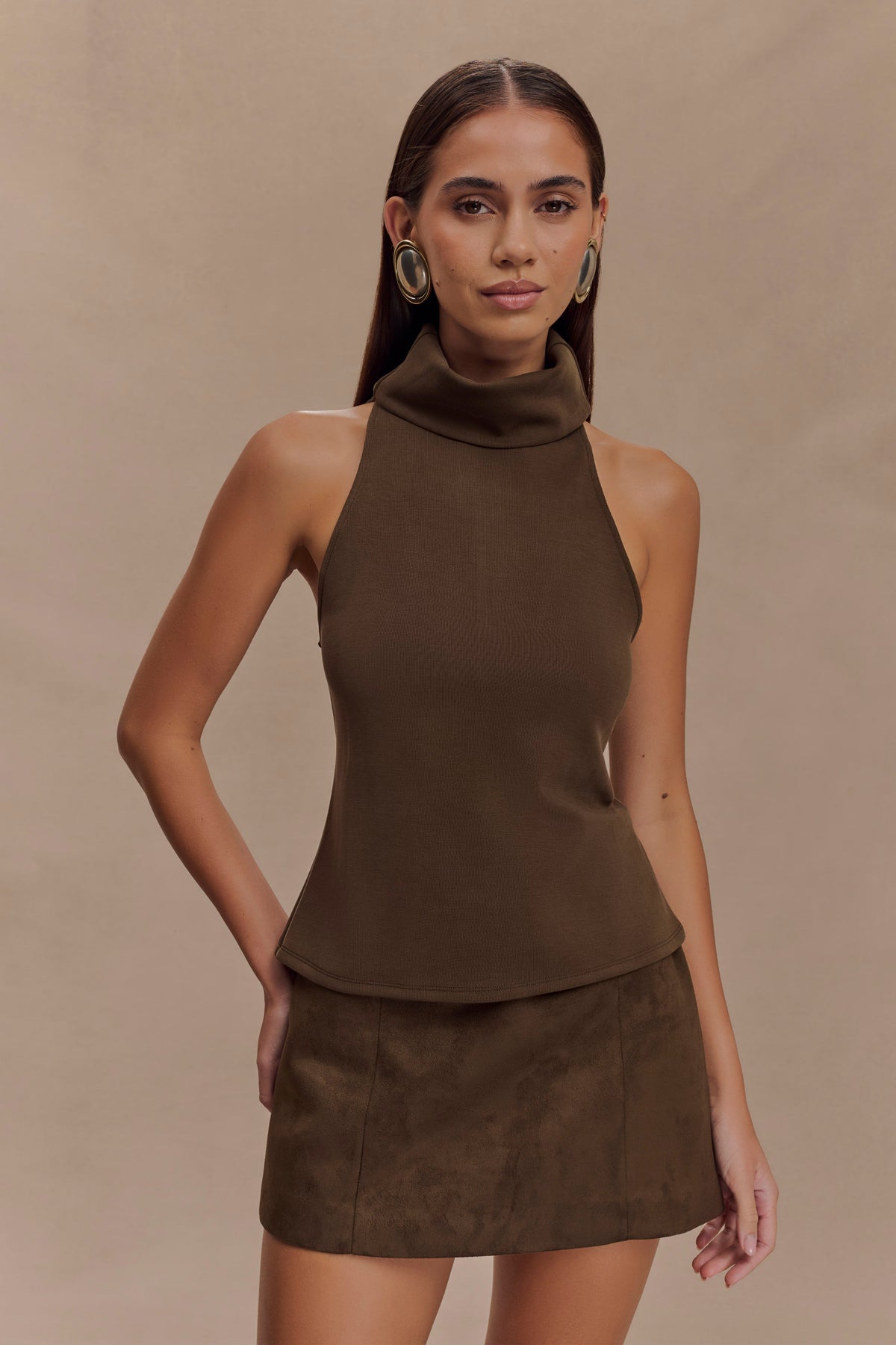 Birdie High Neck Sleeveless Top - Chocolate