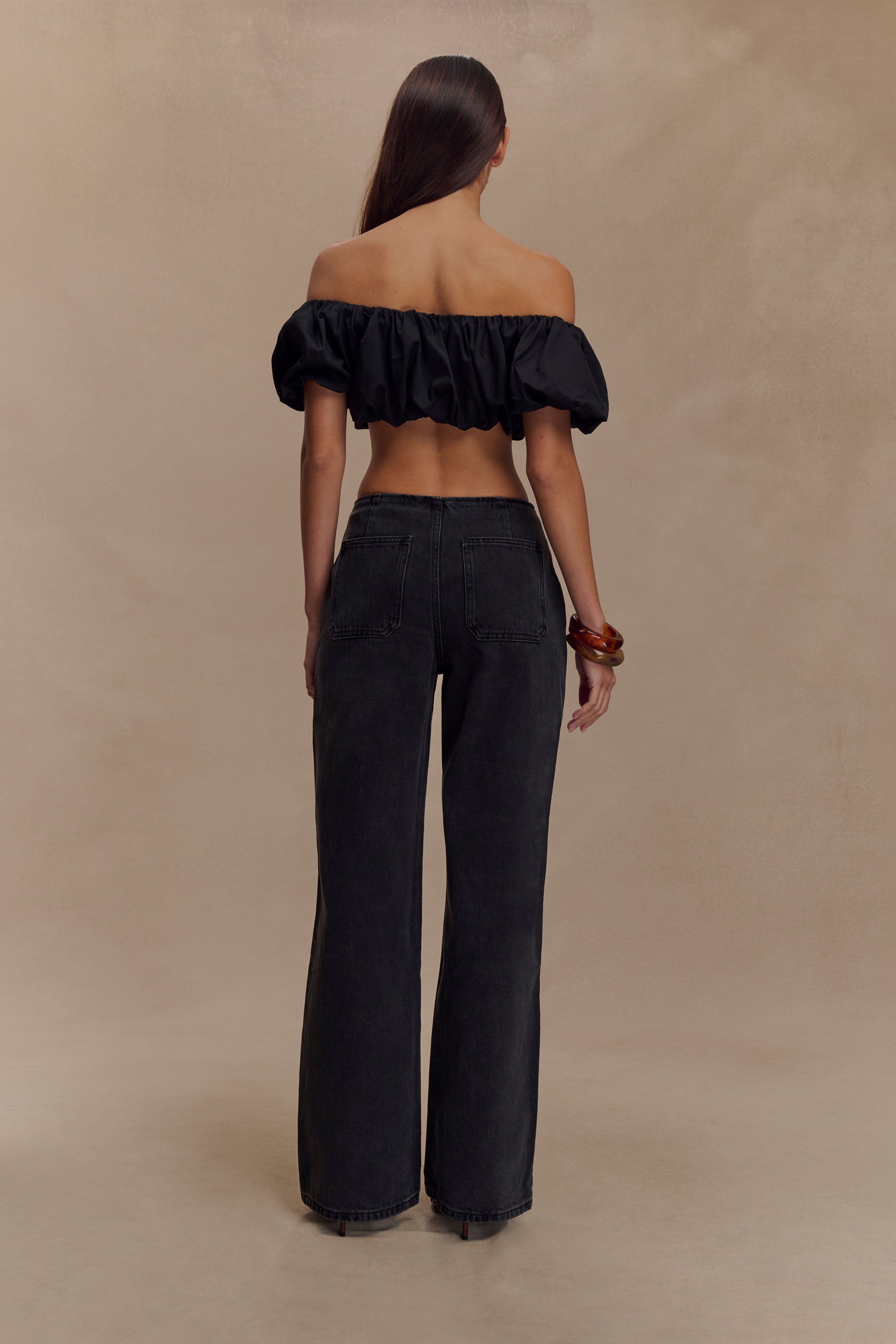 Caitlin Mid Rise Denim Flare Jeans - Washed Black