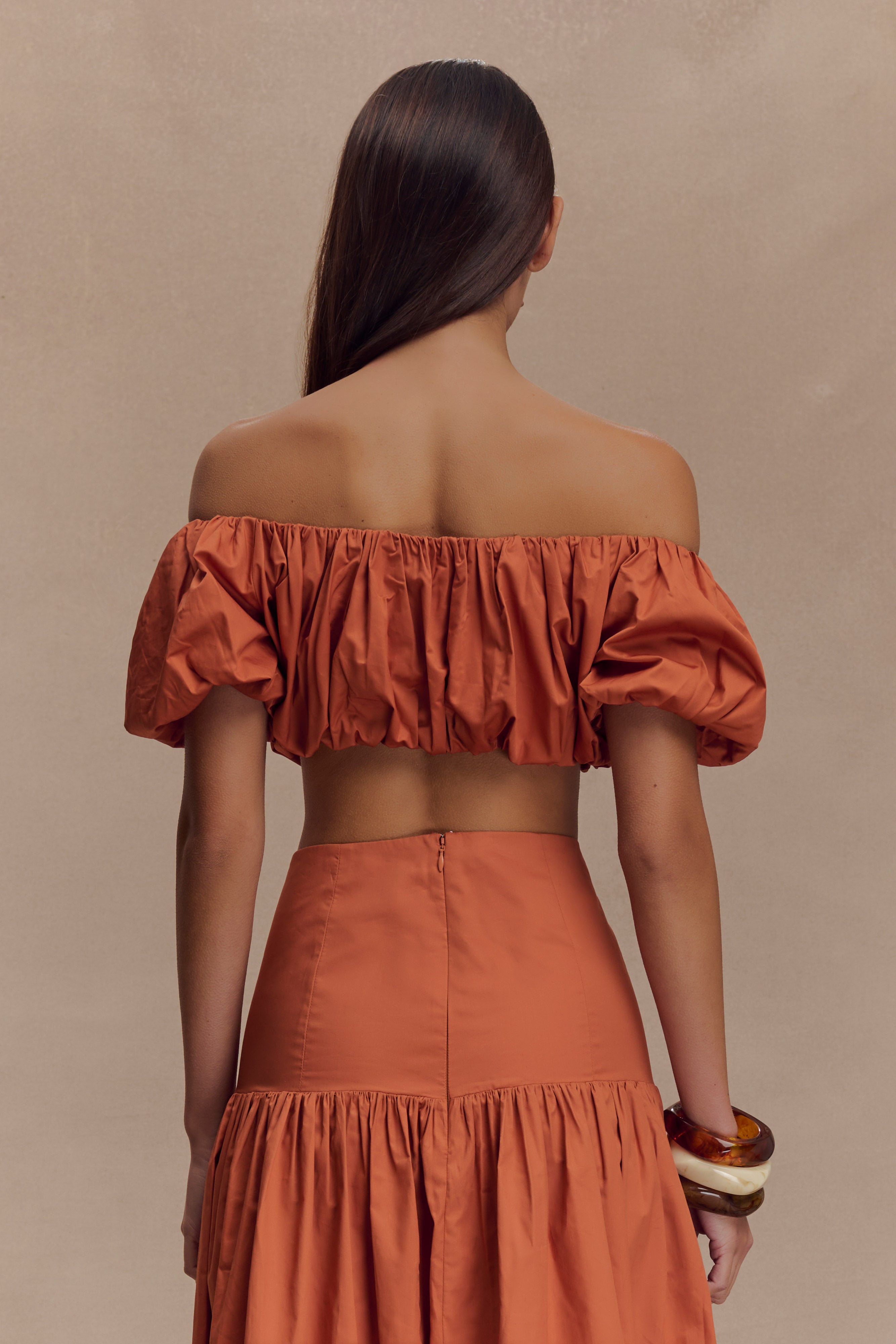Autumn Off Shoulder Bubble Top - Burnt Orange