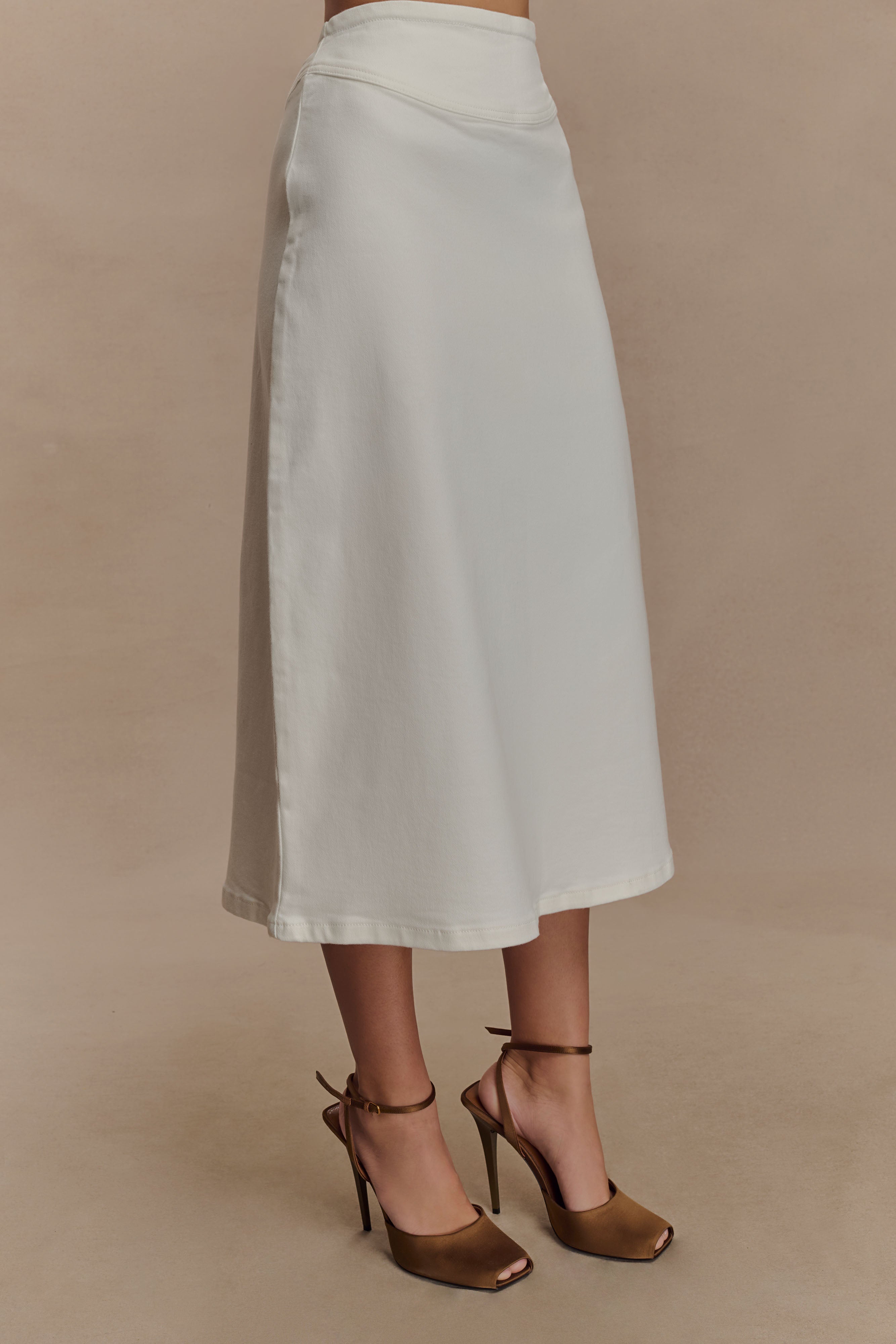 Cecilia Denim A-Line Midi Skirt - White
