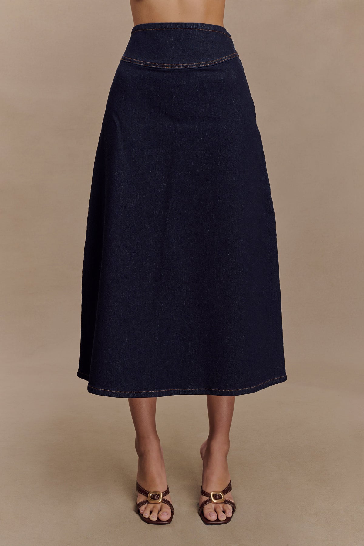 Cecilia Denim A-Line Midi Skirt - Indigo Blue