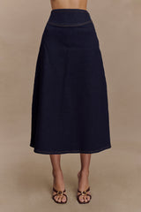 Cecilia Denim A-Line Midi Skirt - Indigo Blue