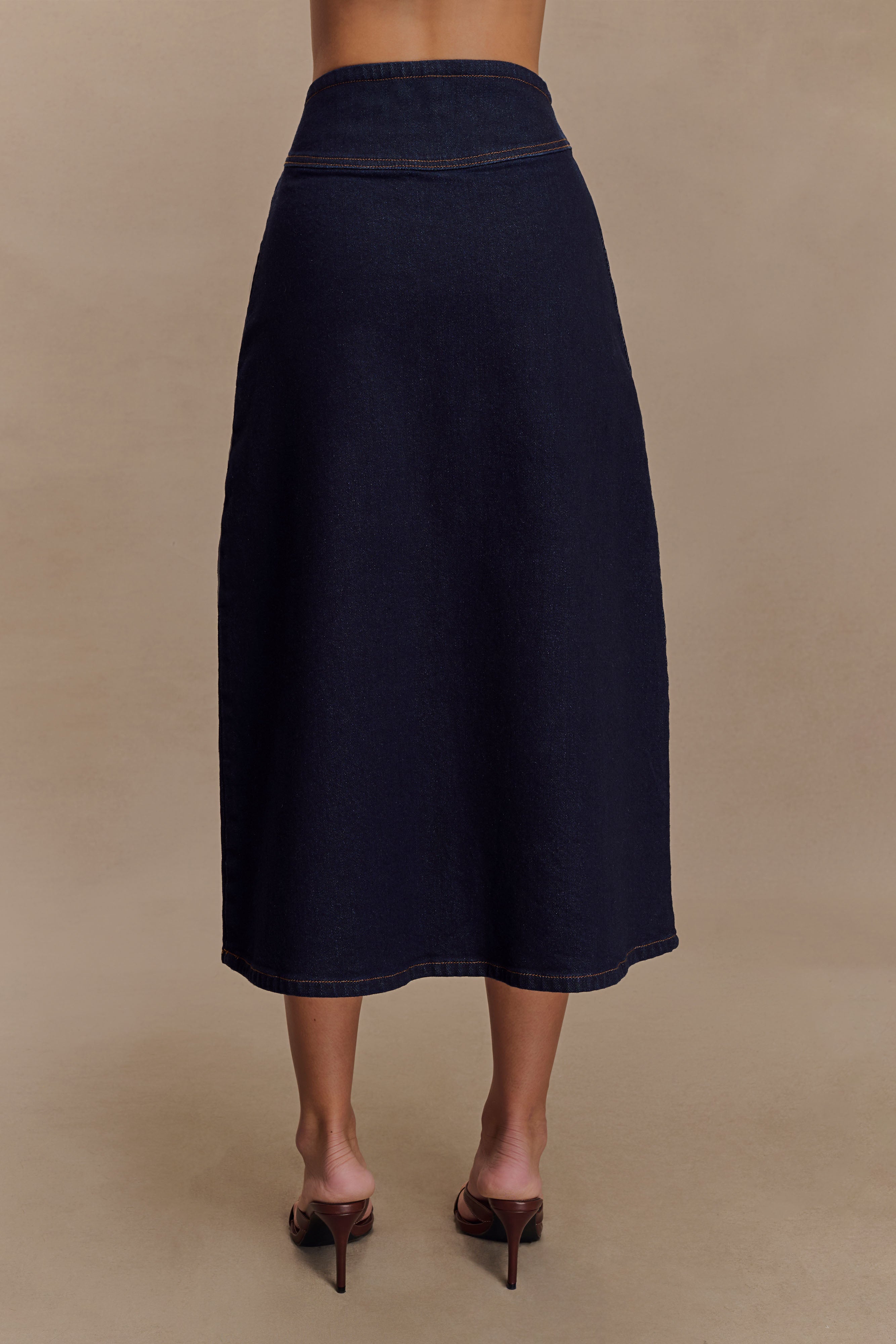 Cecilia Denim A-Line Midi Skirt - Indigo Blue