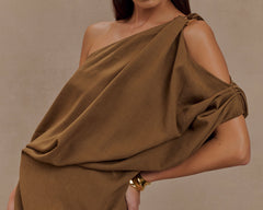 Gabriella Draped Mini Dress - Light Brown Marle