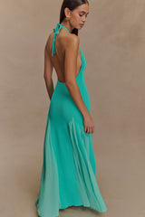 Soleil Knit And Mesh Halter Maxi Dress - Lagoon