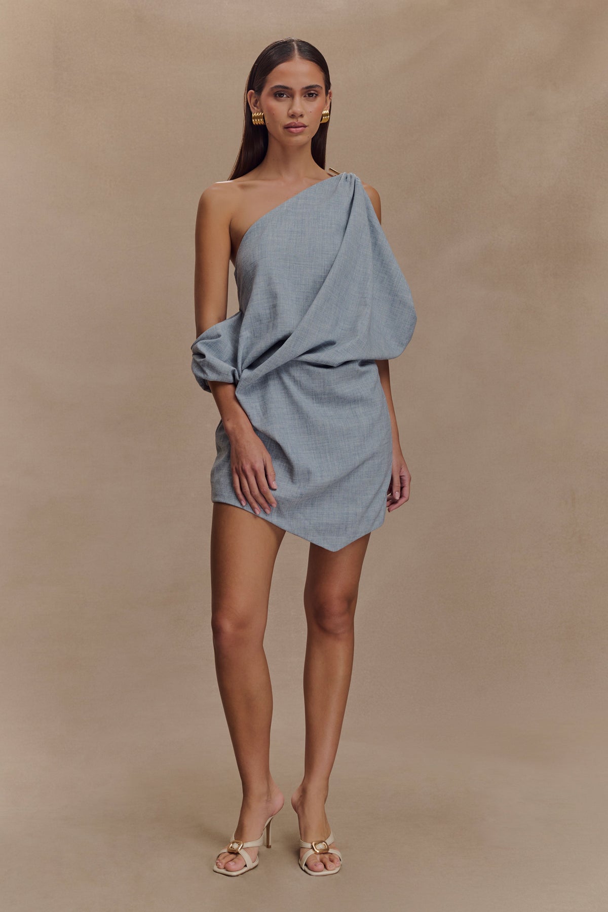 Gabriella Draped Mini Dress - Charcoal Blue Marle
