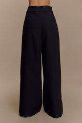 Raya Mid Rise Wide Leg Linen Pant - Black