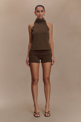 Birdie High Neck Sleeveless Top - Chocolate