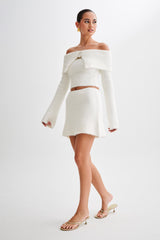 Baxter Off Shoulder Fluffy Knit Top - Ivory