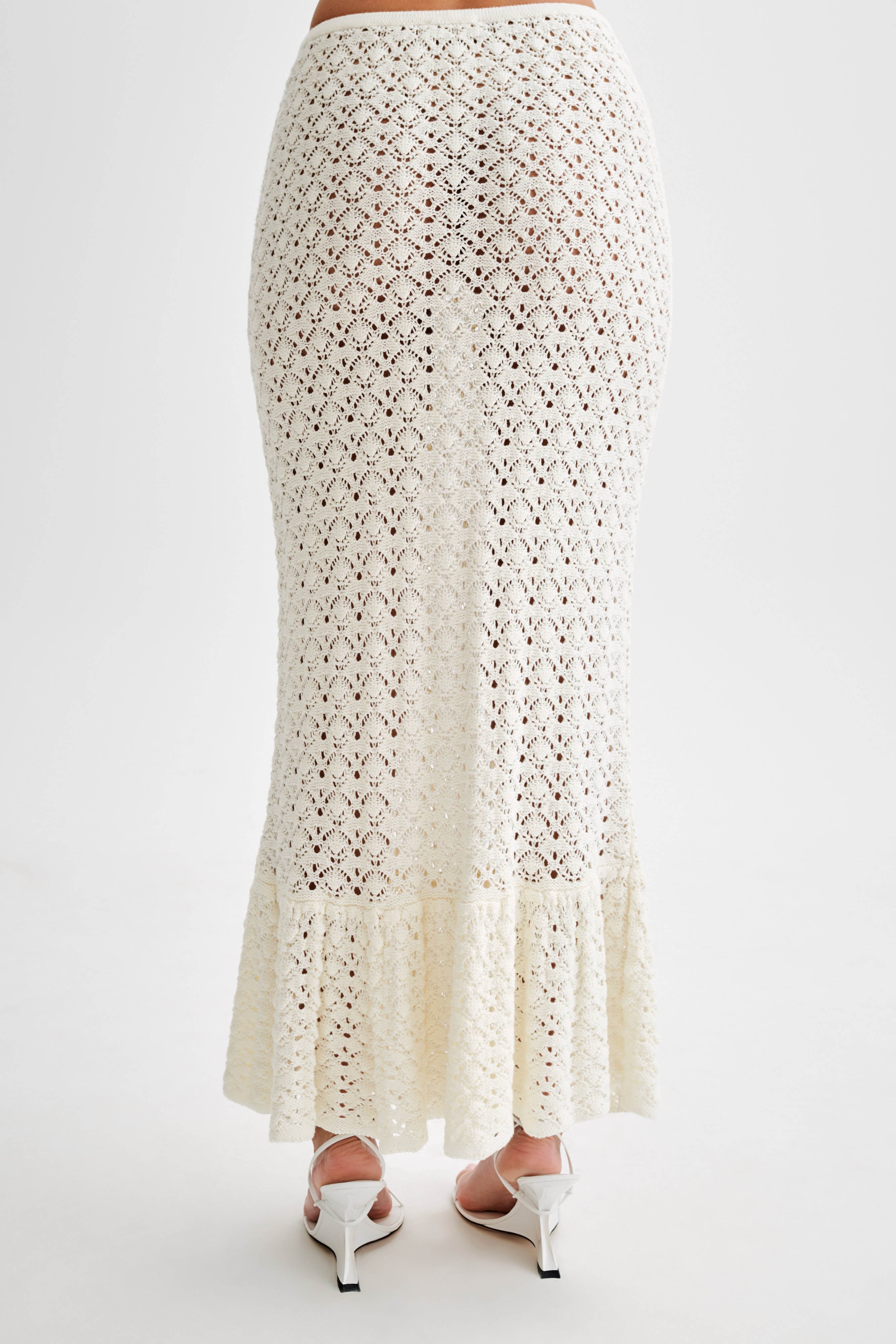 Anais Frill Knit Midi Skirt - Ivory