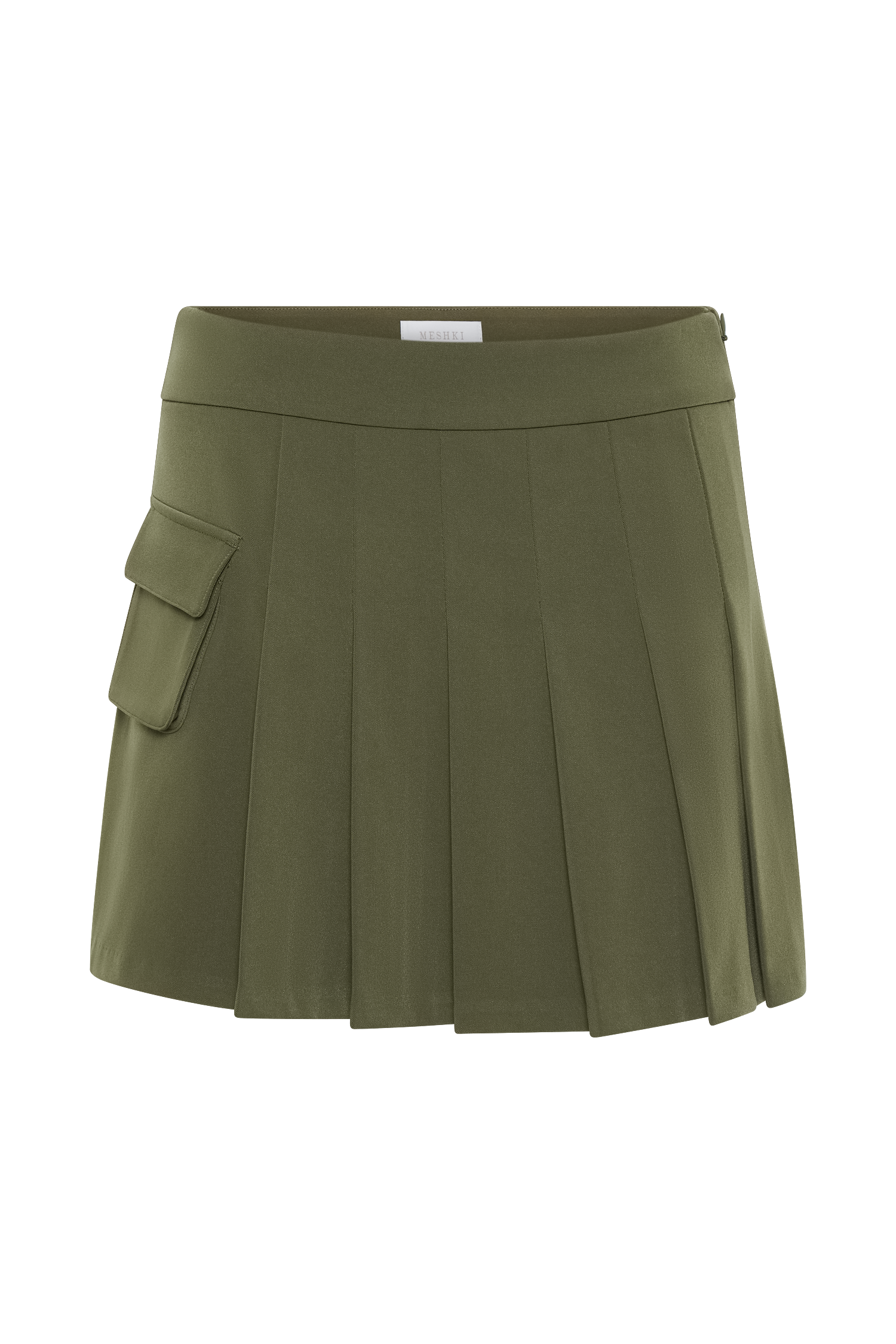 Brigitte Pleated Mini Skirt With Pocket - Military Olive