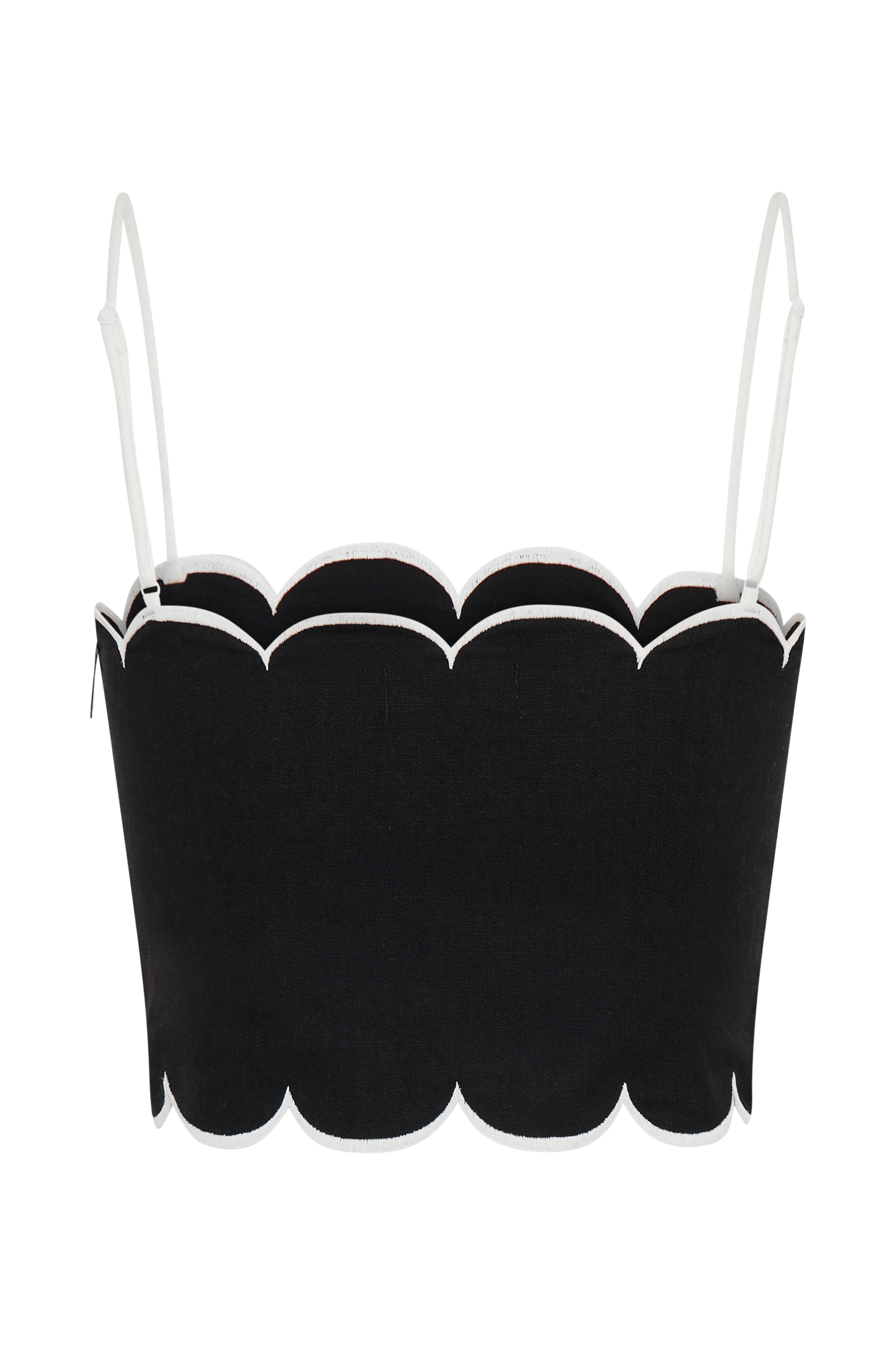 Alessio Scalloped Linen Top - Black