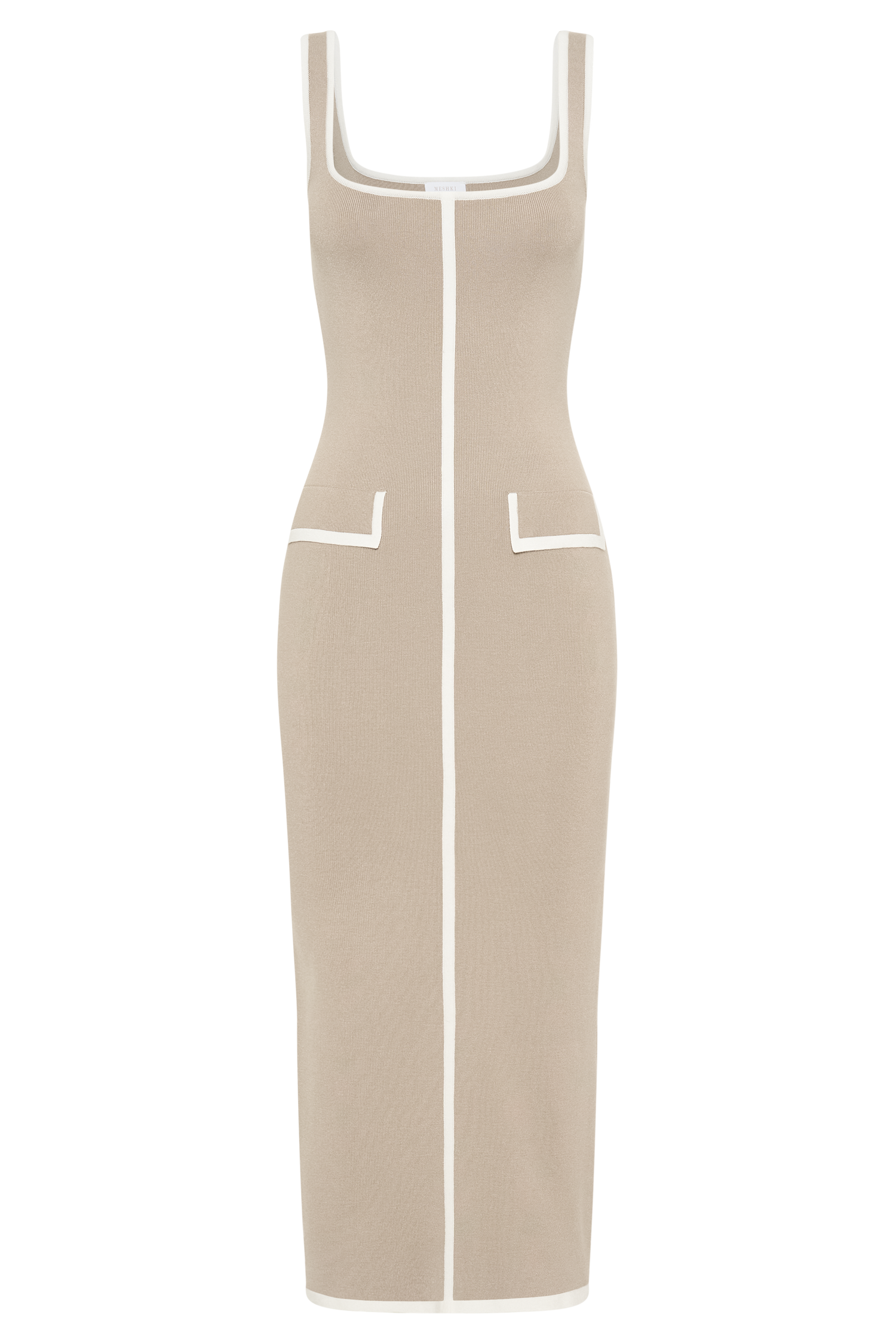 Eimear Contrast Knit Midi Dress - Taupe & Ivory