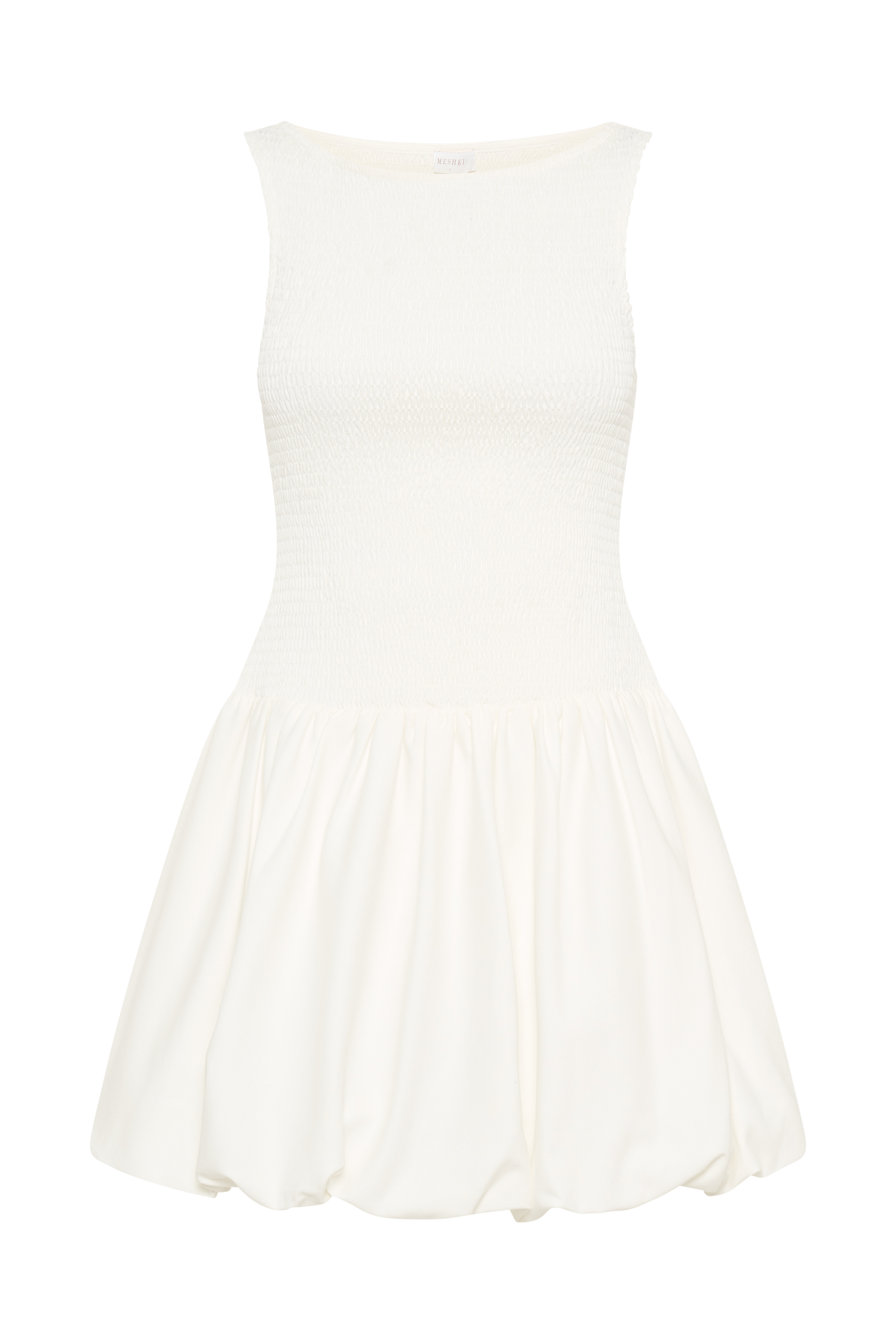 Felicity Shirring Bubble Cotton Mini Dress - White