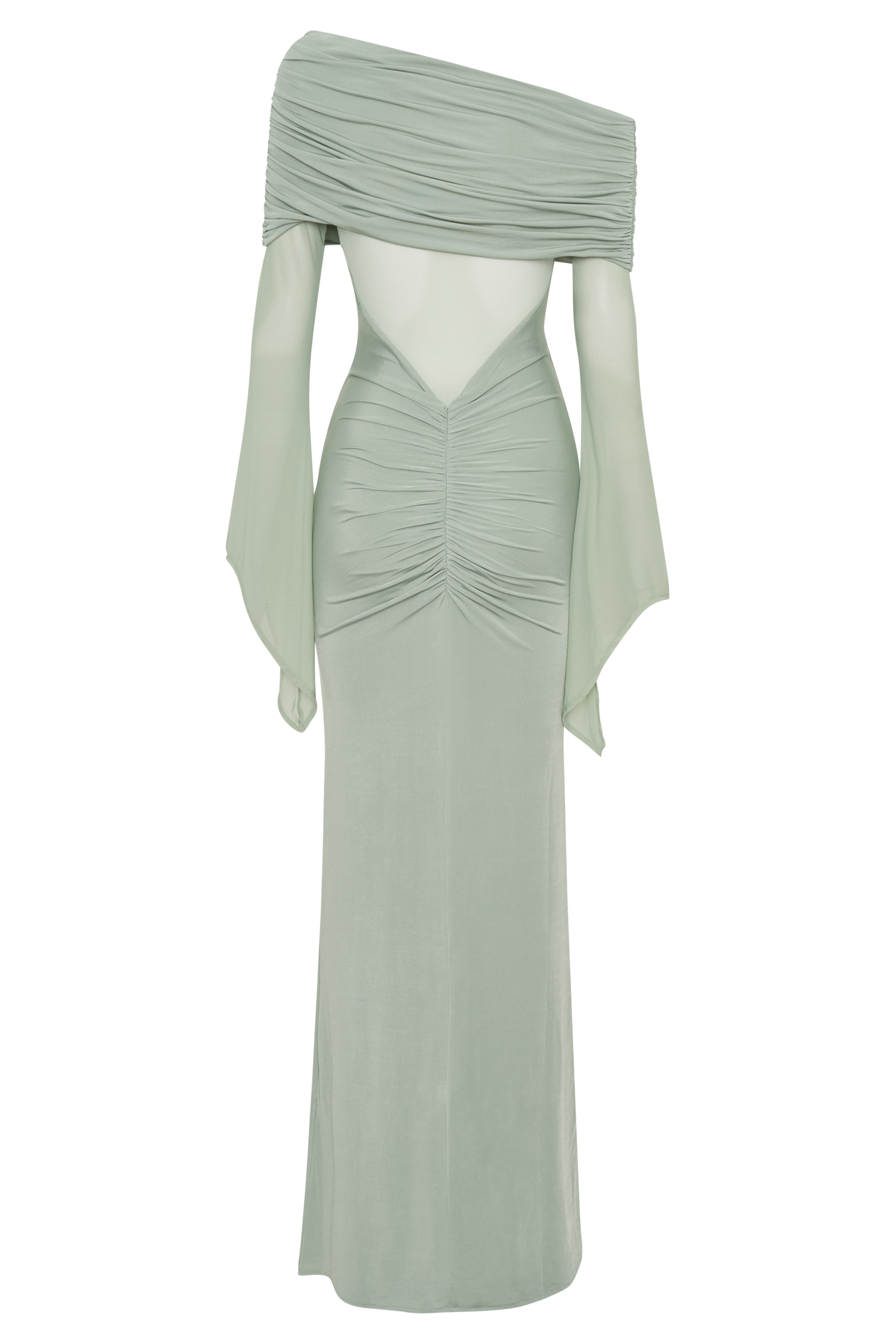 Kaitlin One Shoulder Slinky And Mesh Maxi Dress - Basil
