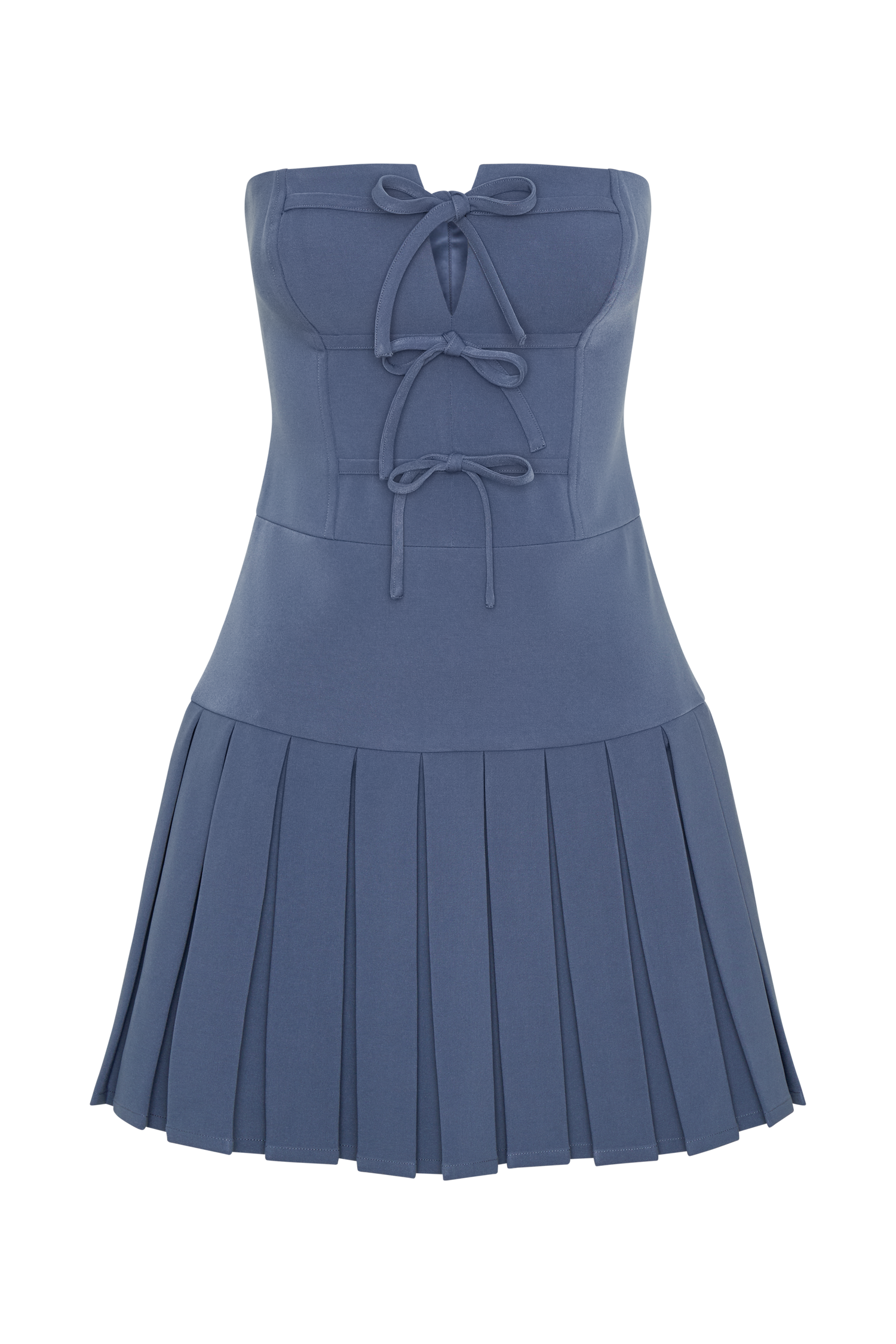 Naya Pleated Mini Dress With Ties - Steel