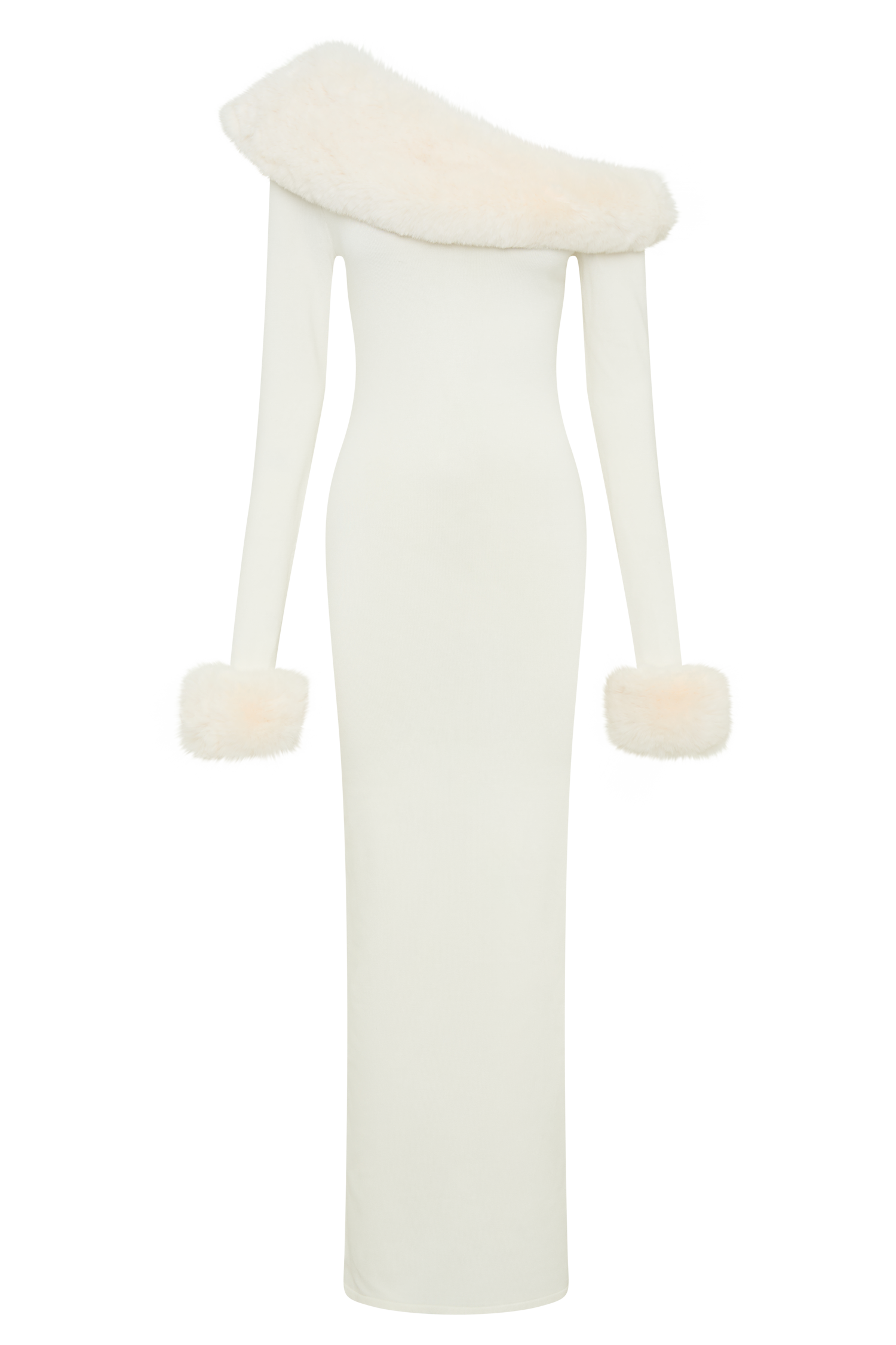 Karleigh Faux Fur Knit Maxi Dress - Ivory